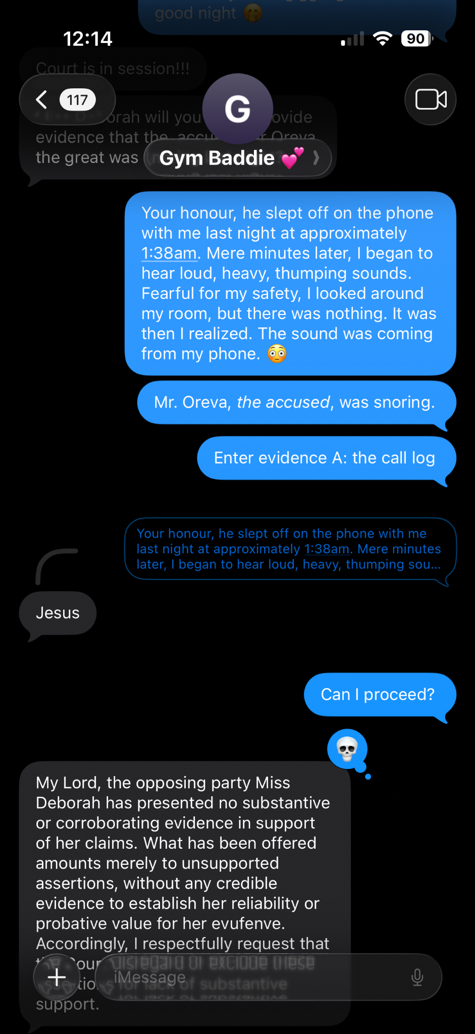 A screenshot from our court session